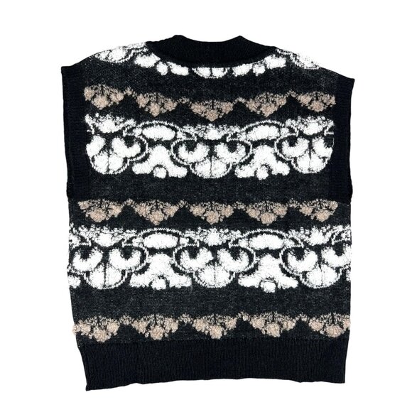 Belldini Black, White & Mocha Patterned Sleeveless Knit Sweater Vest - Size Medi - Picture 3 of 16